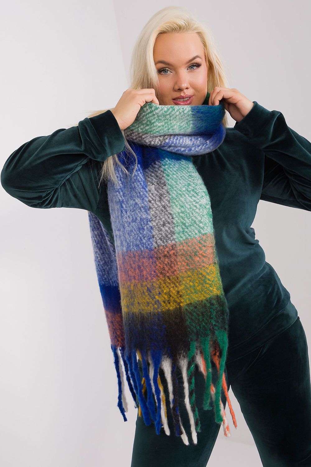 Chic and colourful plaid scarf by AT, made from premium polyester, perfect for layering during the colder seasons.