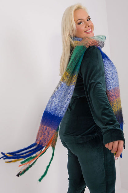 Elegant 190 cm colourful plaid scarf with tassels by AT, perfect for stylish fall and winter layering.