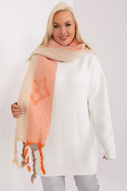 Elegant 206 cm striped polyester shawl scarf with tassels by AT, showcasing stylish autumn-winter patterns and textures.