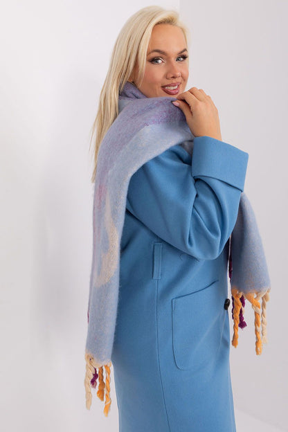 Sophisticated polyester shawl by vendor AT, featuring stylish stripes and tassels, perfect for elegant layering in cooler months.