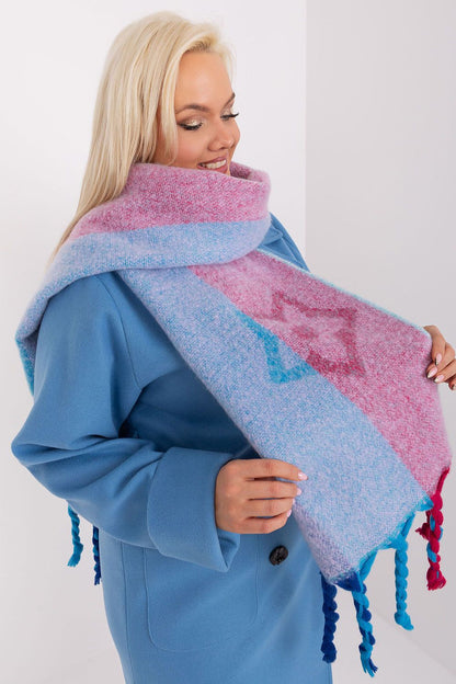 Elegant 206 cm striped polyester shawl scarf with tassels by AT, perfect autumn-winter accessory for a luxurious look.