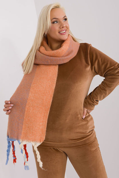 Chic long polyester scarf by AT featuring unique patterns and tassels, ideal accessory for autumn-winter fashion.