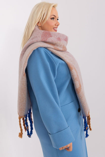 Draped display of the AT 206 cm striped scarf, emphasising its versatility as a chic autumn-winter accessory.