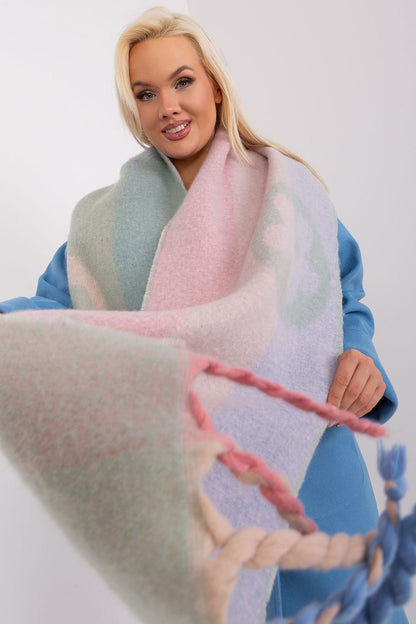 Sophisticated polyester scarf by AT, featuring chic stripes and tassels, ideal for enhancing Autumn-Winter outfits.