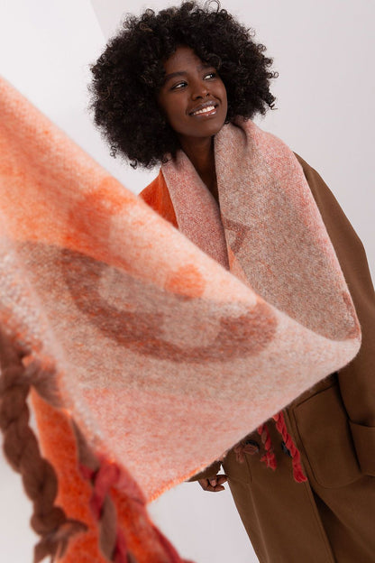 Elegant striped polyester shawl scarf with tassels by AT, measuring 206 cm, perfect for a stylish autumn-winter accessory.