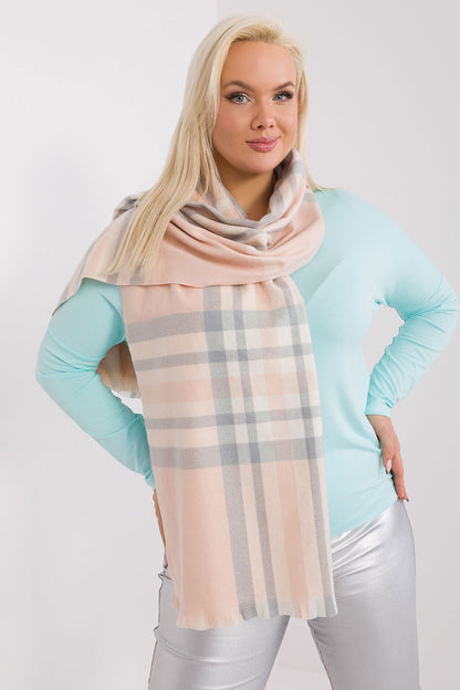 Luxurious long colourful plaid scarf made from 100% polyester by AT, perfect for stylish winter layering.