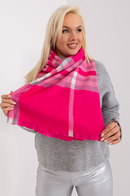 Luxurious 100% Polyester Long Colourful Plaid Scarf by AT, perfect for stylish fall and winter outfits.