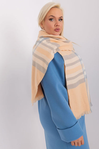 Luxurious stylish 100% polyester long colourful plaid scarf by AT, perfect for adding warmth and character to your winter wardrobe.