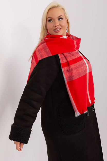 Elegant long colourful plaid scarf by AT, a fashionable accessory designed to enhance any winter outfit.