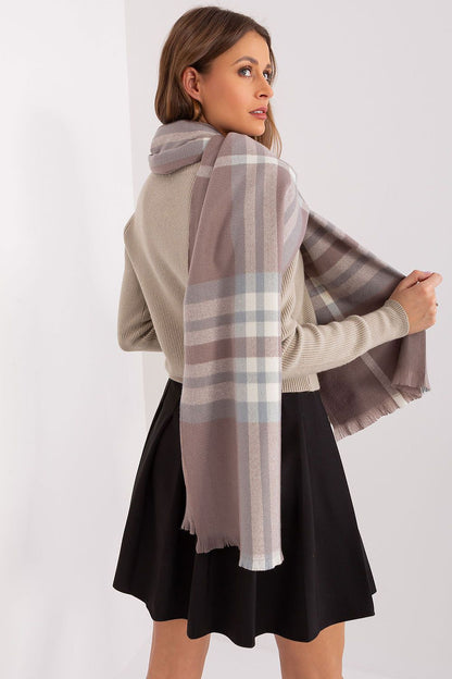 Chic 100% polyester long scarf by AT, featuring vibrant plaid design to elevate your winter accessory collection.