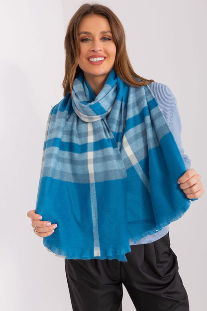 Premium long plaid scarf by AT, made from durable polyester, perfect for chic winter looks.