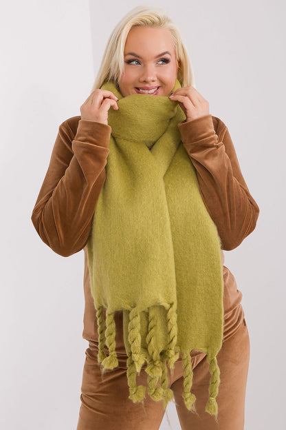 Luxury 100% Polyester Long Scarf by AT displaying elegant tassels, ideal for fall and winter styling.