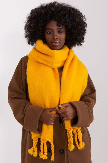 Luxury long polyester scarf with elegant tassels by AT, perfect for fall and winter styling.