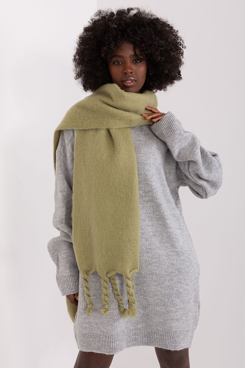 Versatile warm shawl by AT in smooth polyester, perfect for draping or wrapping, adds style and warmth to your autumn outfits.