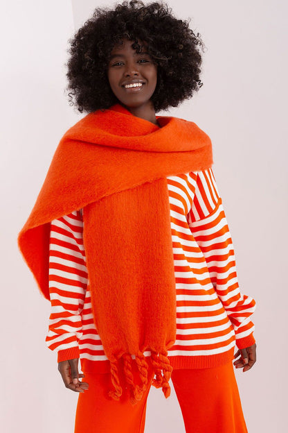 Stylishly draped polyester scarf by AT, perfect for adding character and warmth to your seasonal wardrobe.