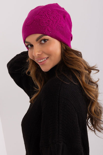 Elegant winter beanie hat for women by AT, made with a luxurious cashmere blend and adorned with shimmering rhinestones.