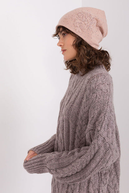 Chic women's cashmere blend beanie hat from AT with decorative rhinestones, a warm and fashionable winter accessory.