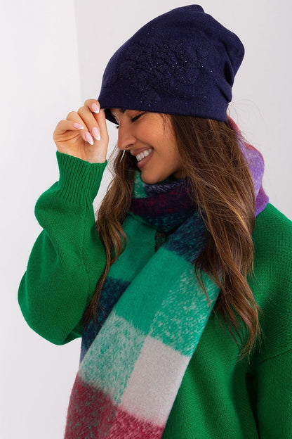 Luxury cashmere blend women's beanie hat adorned with decorative rhinestones by AT, perfect for winter warmth and style.