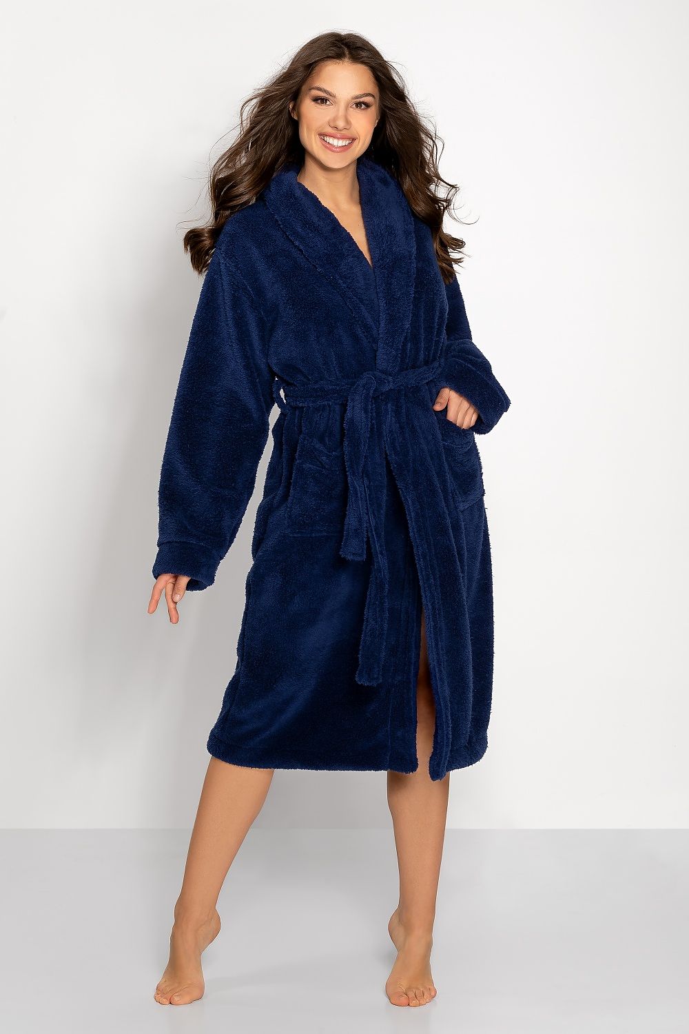 Luxury women's bathrobe by Momenti Per Me, featuring an elegant design and OEKO-TEX certified fabric for ultimate comfort and style.