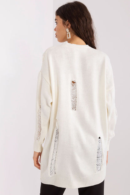 Charming long sleeve cardigan designed by Badu, featuring a heart-shaped neckline and subtle decorative holes for a unique touch of elegance.