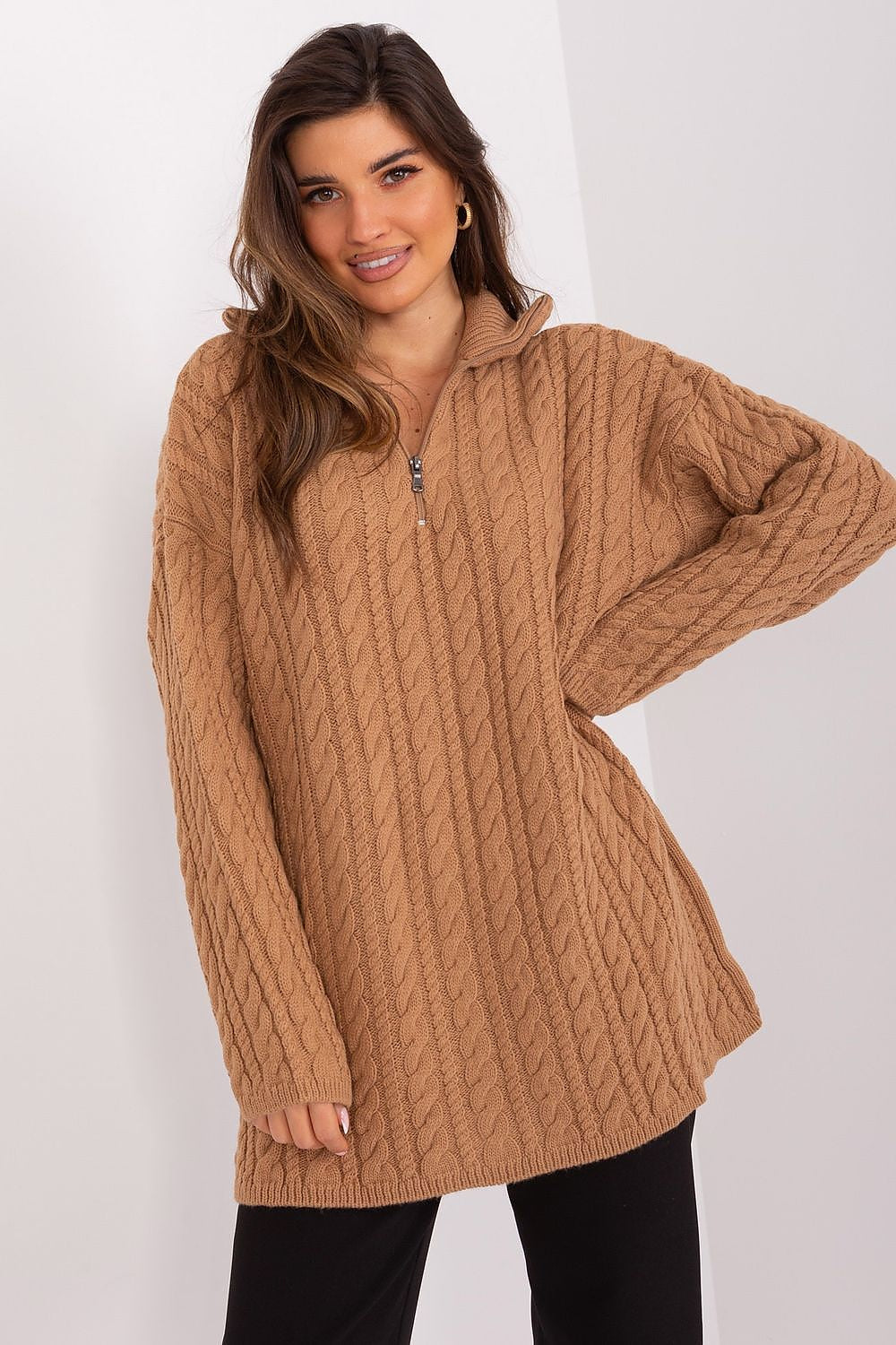 Fashionable Women’s Turtleneck Sweater from Badu in a luxurious plaid weave, highlighting long sleeves suitable for colder days.