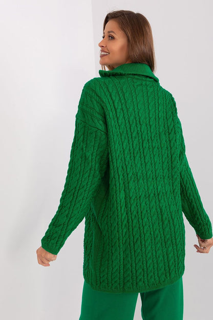 Long sleeve luxury women's sweater by Badu, featuring a zippered turtleneck and soft acrylic blend for ultimate comfort.