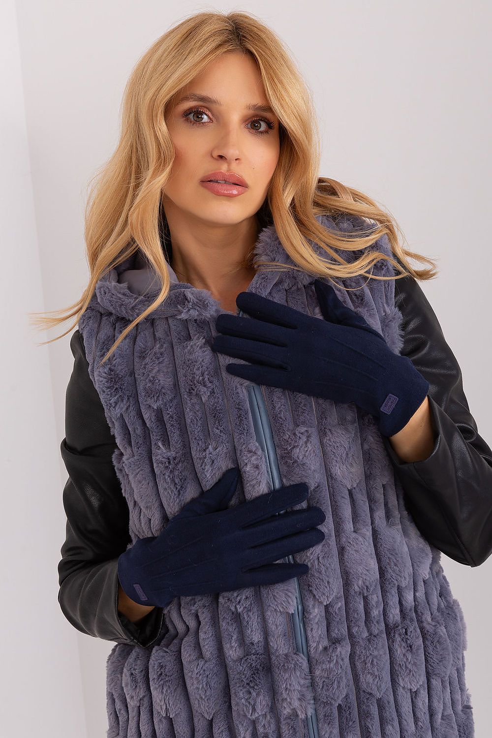 Elegant women's insulated gloves by AT, featuring an embroidered flower design on the index finger and decorative wrist patches.
