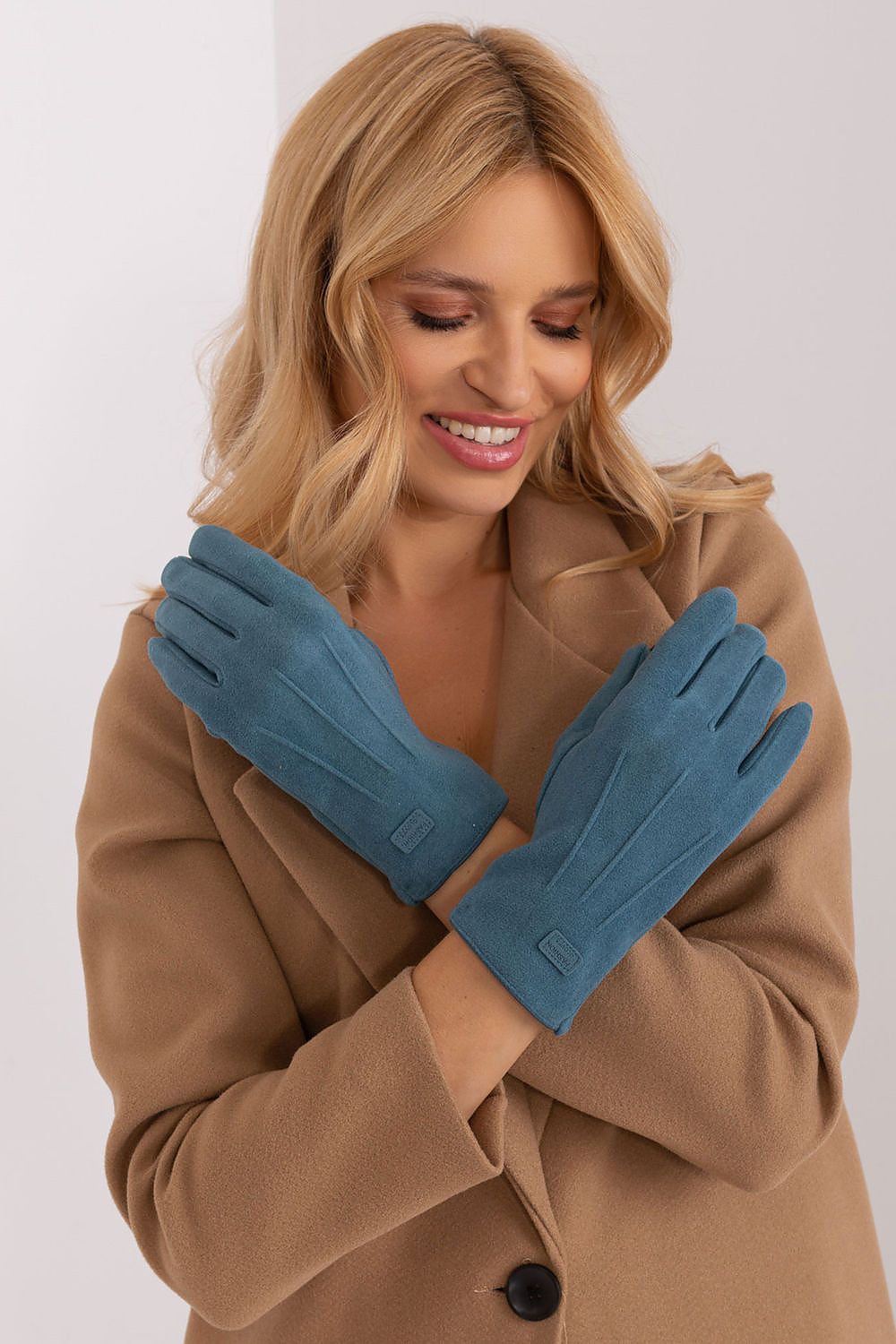 Elegant women's insulated gloves by AT featuring embroidered flower detail and decorative wrist patches.
