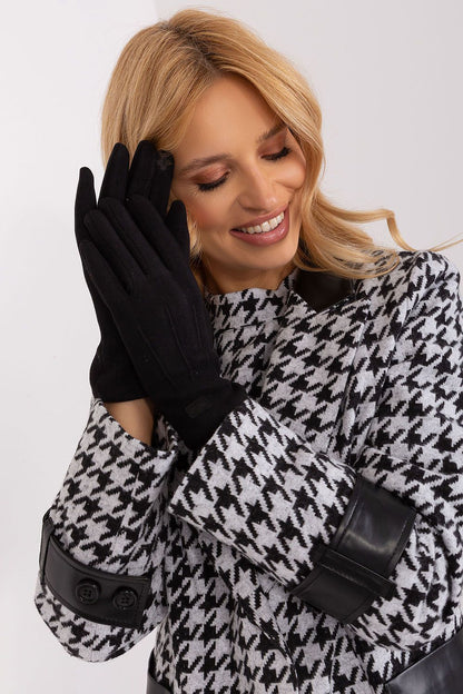 Chic AT women's insulated gloves with intricate flower embroidery for touchscreen usage, merging luxury and convenience.