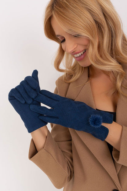 Luxurious insulated gloves by AT for women, designed with a fashionable geometric pattern and charming pompoms.