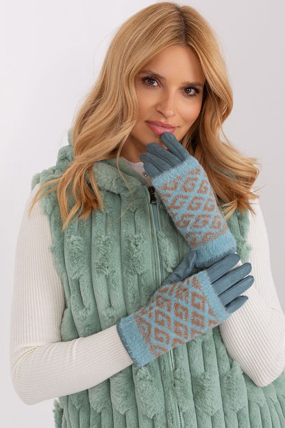Close-up of AT's women's insulated gloves showcasing the embroidered flower detail and plush texture.