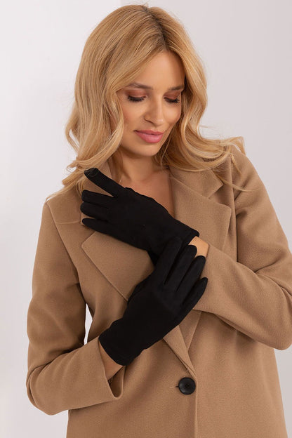 Elegant women's insulated gloves by AT, featuring an embroidered flower on the index finger for touchscreen compatibility, crafted from a plush blend of cotton, spandex, and polyester.