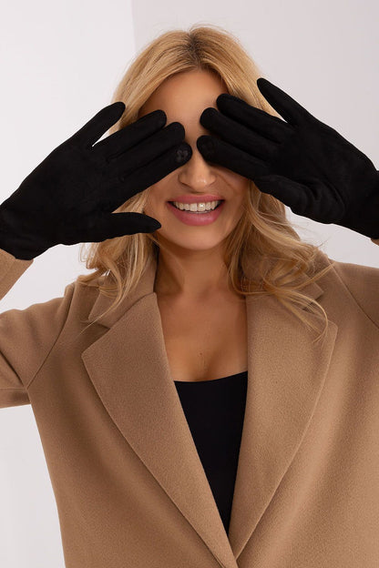 Luxury women's touchscreen gloves by AT, showcasing an exquisite embroidered flower detail, ideal for stylish winter wear.