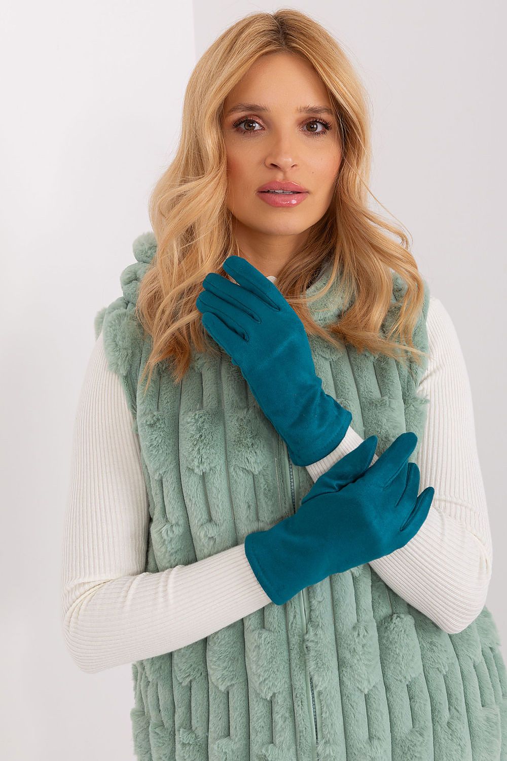Elegant women's insulated gloves by AT featuring an embroidered flower design, perfect for touchscreen use.
