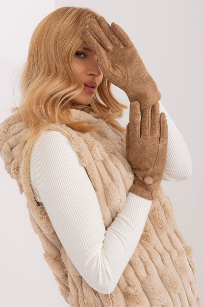 Luxury insulated gloves for women by AT, highlighting the embroidered flower on the index finger for touchscreen use, combining fashion and practicality.