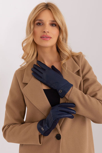 Elegant women's insulated gloves by AT featuring a beautiful embroidered flower detail on the index finger, ideal for touchscreen use.