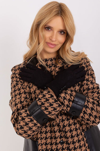 Luxurious women's gloves by AT crafted from cotton, highlighting a decorative geometric design and elegant buttons at the wrist for a refined look.