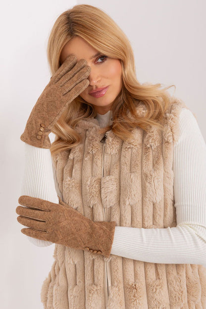 Luxurious women's gloves by AT made of soft cotton, adorned with artistic geometric designs and an elegant flower embroidery suitable for smartphone use.