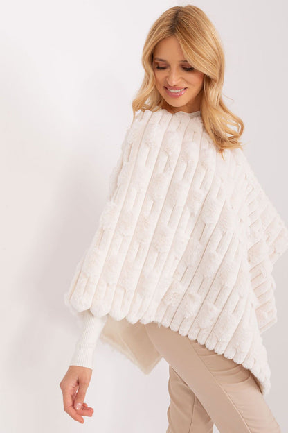 Luxury casual poncho by AT, crafted from high-quality 100% polyester with varied textures, showcasing its elegant round neckline and versatile fit.