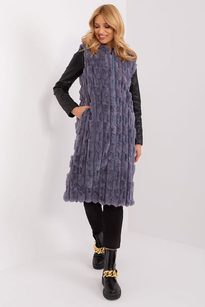 Luxurious women's fur vest from AT featuring a hood and elegant design, perfect for winter occasions.
