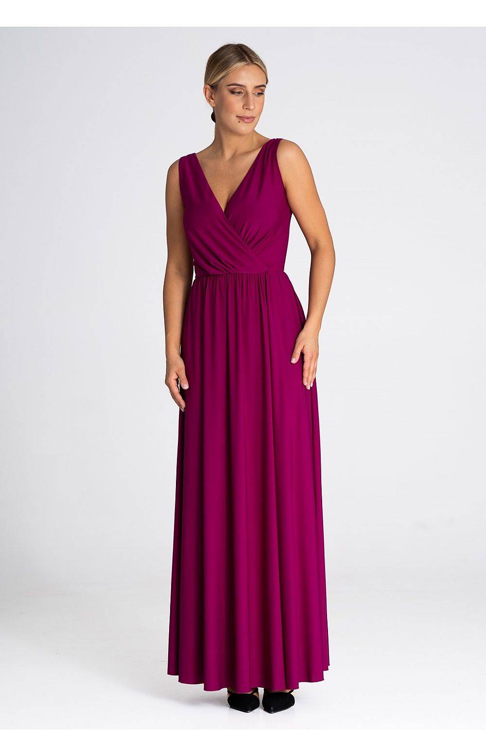 Luxury Figl Elegant V-Neck Maxi Dress featuring a striking front slit, perfect for formal events or summer occasions, available in sizes S, M, L, XL.