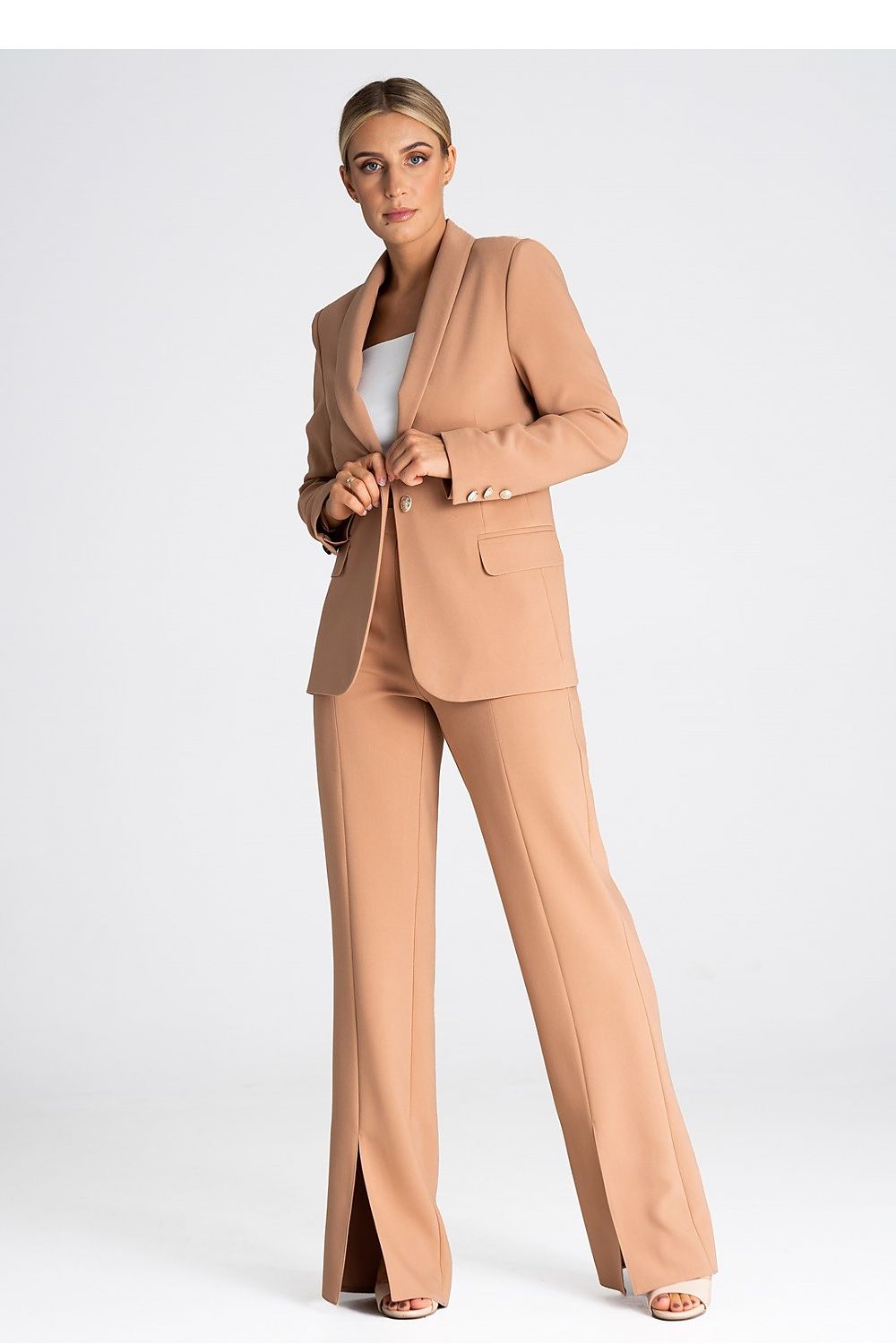 Chic Figl women's trousers featuring an elegant front slit, perfect for sophisticated style.