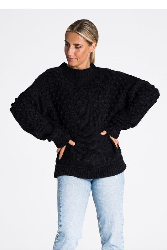 Elegant Figl long sleeve sweater with pom-poms and ribbed detailing in soft acrylic blend, perfect for luxurious winter styling.
