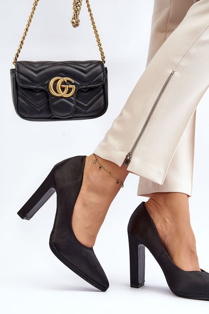 Elegant luxury block heel pumps for women by Step in Style, crafted from satin-like textile with faux leather insole, ideal for stylish evening wear in EU sizes 36-41.