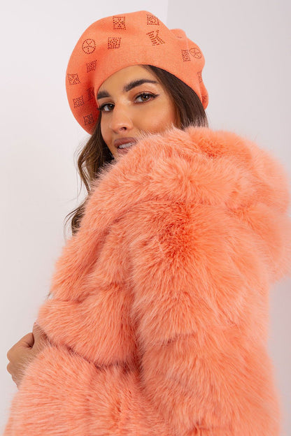 Elegant knitted beret adorned with rhinestones from AT, designed with a luxurious blend of 50% acrylic, 30% cotton, and 20% cashmere.