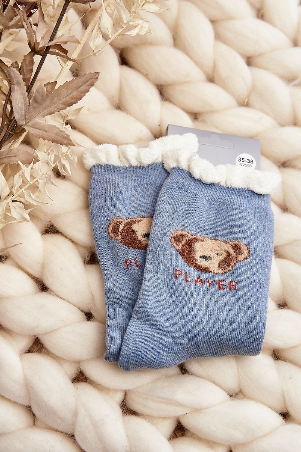 Luxurious women's cotton socks with a cozy teddy bear pattern from Step in Style, designed for ultimate comfort on cold days.