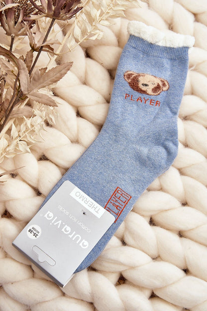 Elegant women's socks featuring a charming teddy bear design by Step in Style, crafted from soft cotton for warmth and style.