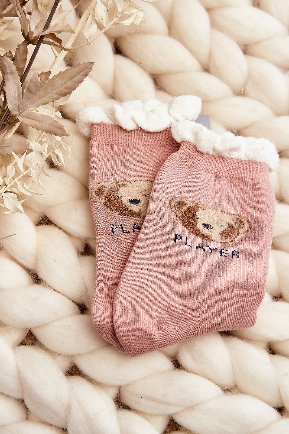 Sophisticated women's cotton socks with a delightful teddy bear motif by Step in Style, perfect for staying fashionable during chilly weather.
