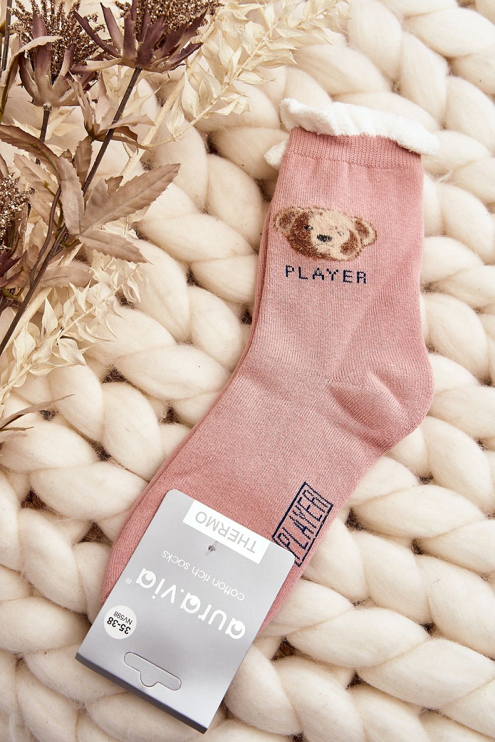 Chic and cosy women's socks with a teddy bear pattern by Step in Style, ideal for elegant comfort on cold days.