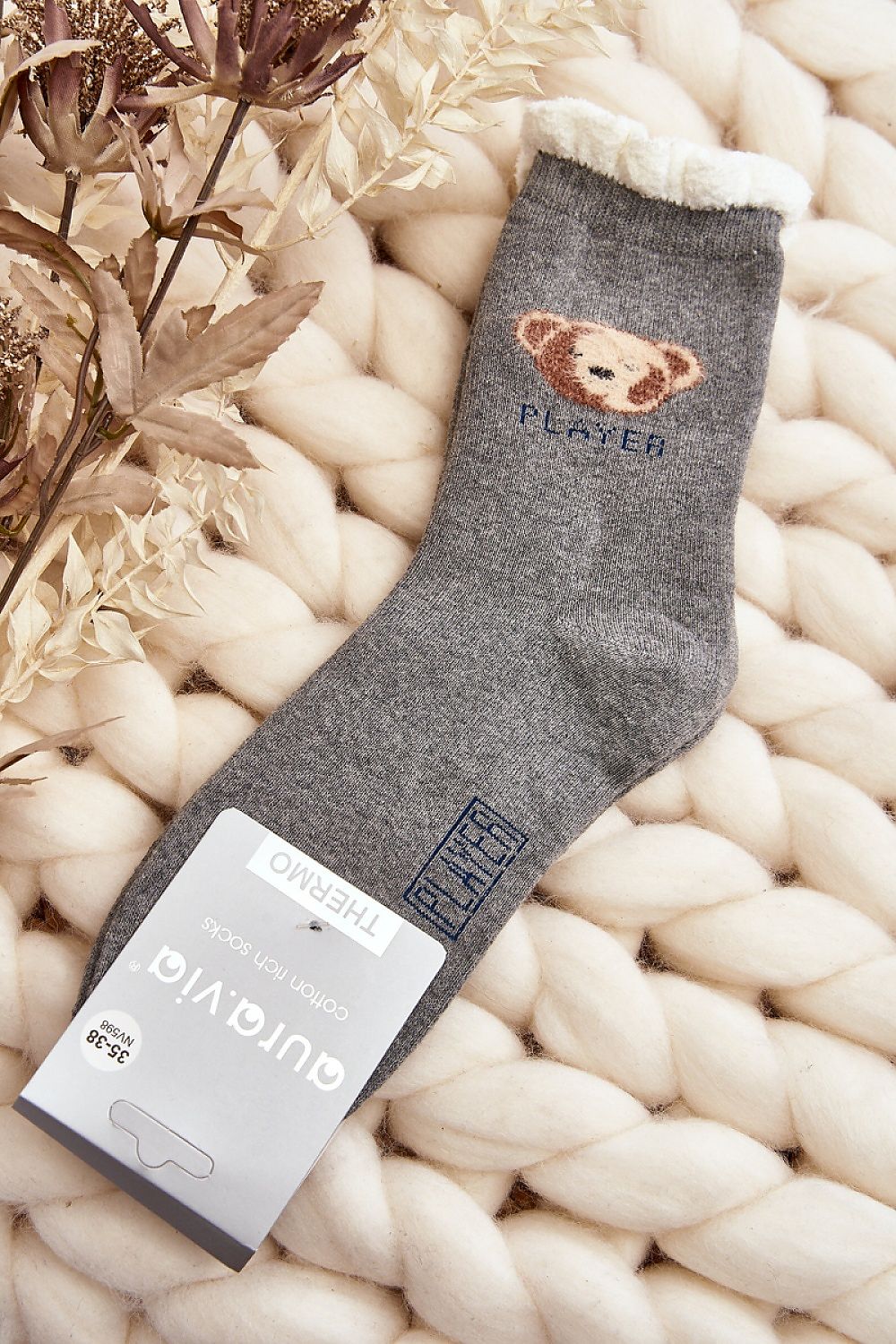 Luxurious women's cotton socks featuring a cozy teddy bear pattern by Step in Style, perfect for keeping warm on cold days.